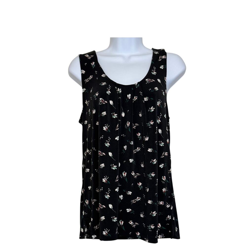 Banana Republic  Floral Tank Top Black Sleeveless Cottagecore Scandi summer chic